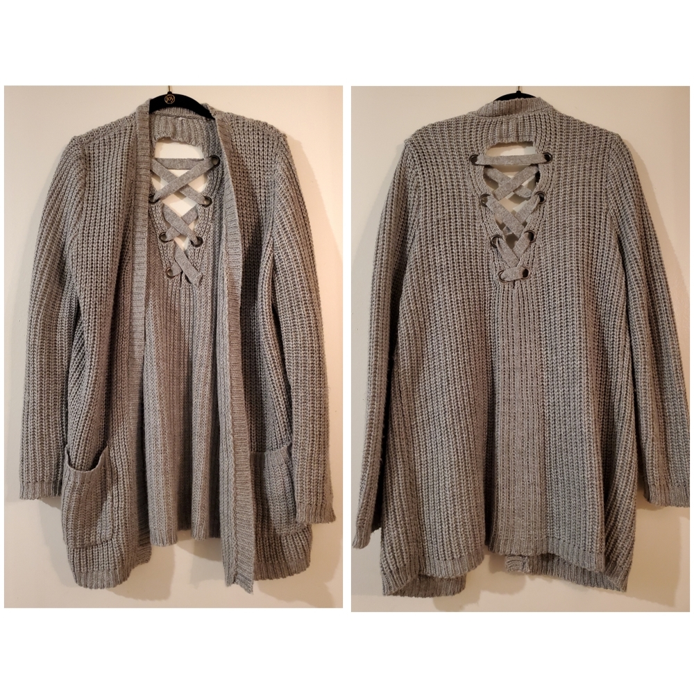 Grey lace up sweater